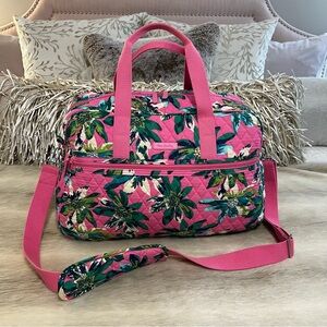 VERA BRADLEY Tropical Paradise COMPACT Bag Weekender Carryon Pink Green Hawaiian